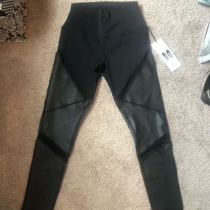 Alo Yoga Elevate Leggings, black leather and mesh